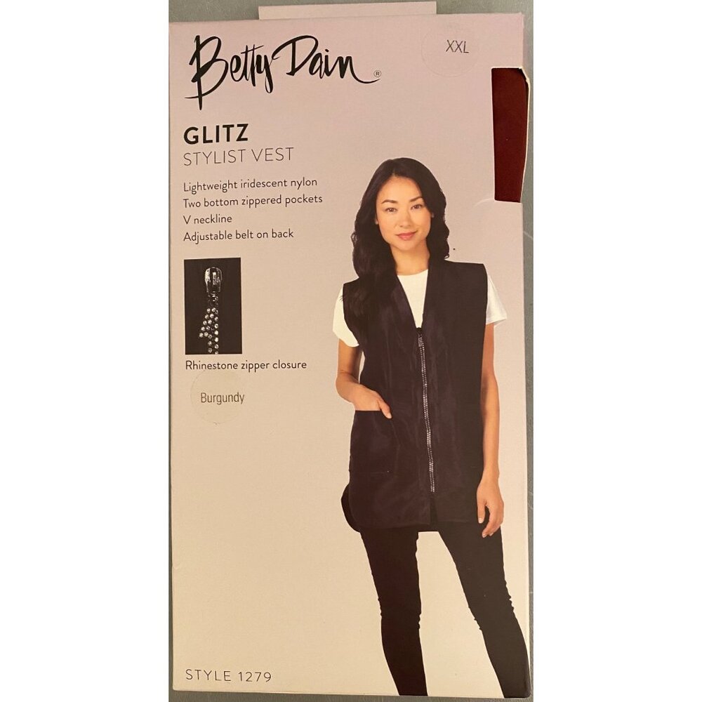 New Betty Dain Glitz Stylist VEST Rhinestone Zipper #1279 Burgundy Plus XXL USA
